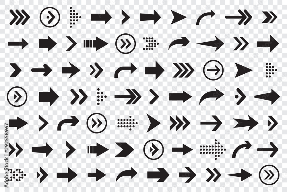 Poster Set of arrows collection in black color on a transparent background for website design