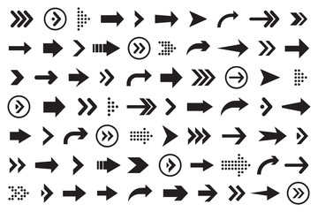 Set of arrows collection in black color on a white background for website design