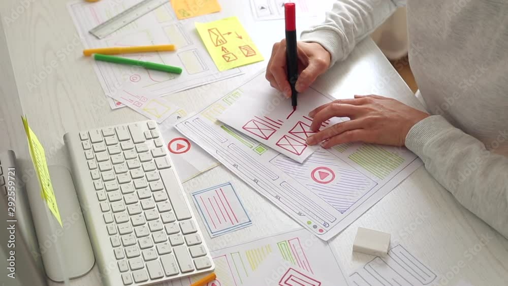 Poster the designer draws sketches of the website. layout development. creating a project application inter