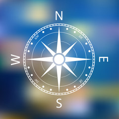 Compass rose vector logo on sea backgroung with indicated way. icon illustration design