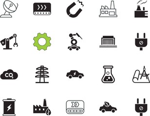 factory vector icon set such as: magnet, measure, recycle, blueprint, post, floor, shiny, line, leaf, handling, chemistry, paper, side, compass, digital, horseshoe, assembly, cogs, laboratory