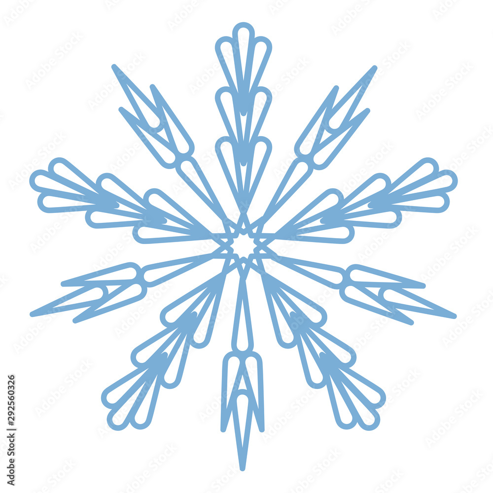 Wall mural Flat snowflakes. Winter snowflake crystals, christmas snow shapes and frosted cool blue icon, cold xmas season frost snowfall decoration. Vector isolated symbol