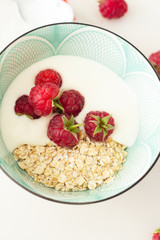 healthy breakfast with strawberries and yogurt