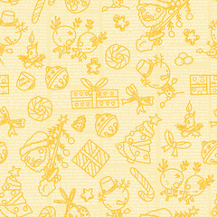 Cute handhand drawn winter endless texture with doodle cartoon characters. Seamless pattern with funny doodle elements for Cristmas season