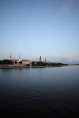 Fototapeta na wymiar The Daugava river and the Riga Castle in the twilight, Riga, Latvia