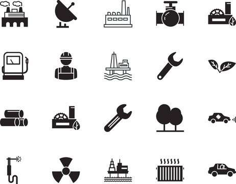 factory vector icon set such as: communication, cold, park, wireless, people, pressure, wave, information, welder, radioactive, temperature, brazing, heat, solid, human, digital, spa, signal, tree