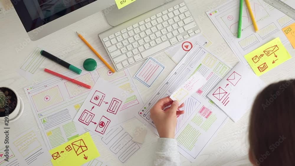 Poster the designer draws sketches of the website. layout development. creating a project application inter