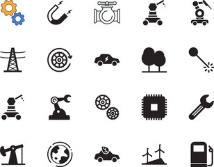 factory vector icon set such as: icons, button, physics, control, jack, wire, planet, friendly, post, attraction, turbine, art, lines, pine, hardware, attract, transformer, globe, alternative