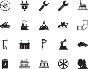 factory vector icon set such as: compass, condenser, knowledge, silicone walley, alkaline, paper, plug, tree, branch, instrument, wind, generation, meter, s, impact, season, drafting, simple, cruise