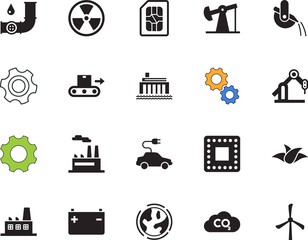 factory vector icon set such as: logistics, system, natural, pressure, cpu, cargo, valve, metallic, mobile, globe, device, slag, robotic, pumpjack, molten, s, robotics, service, hydraulic, box, clock