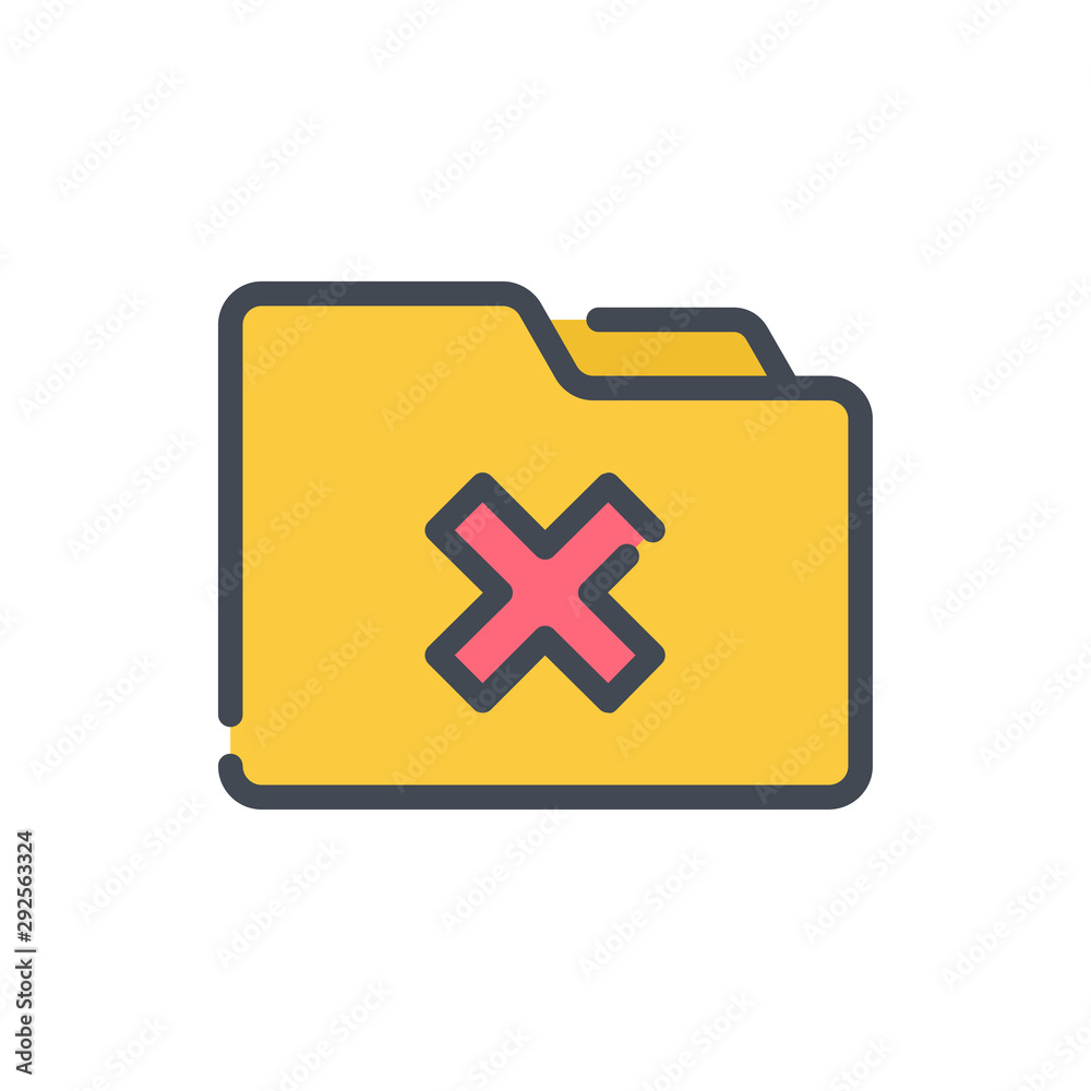 Poster delete folder color line icon. remove folder vector outline colorful sign.