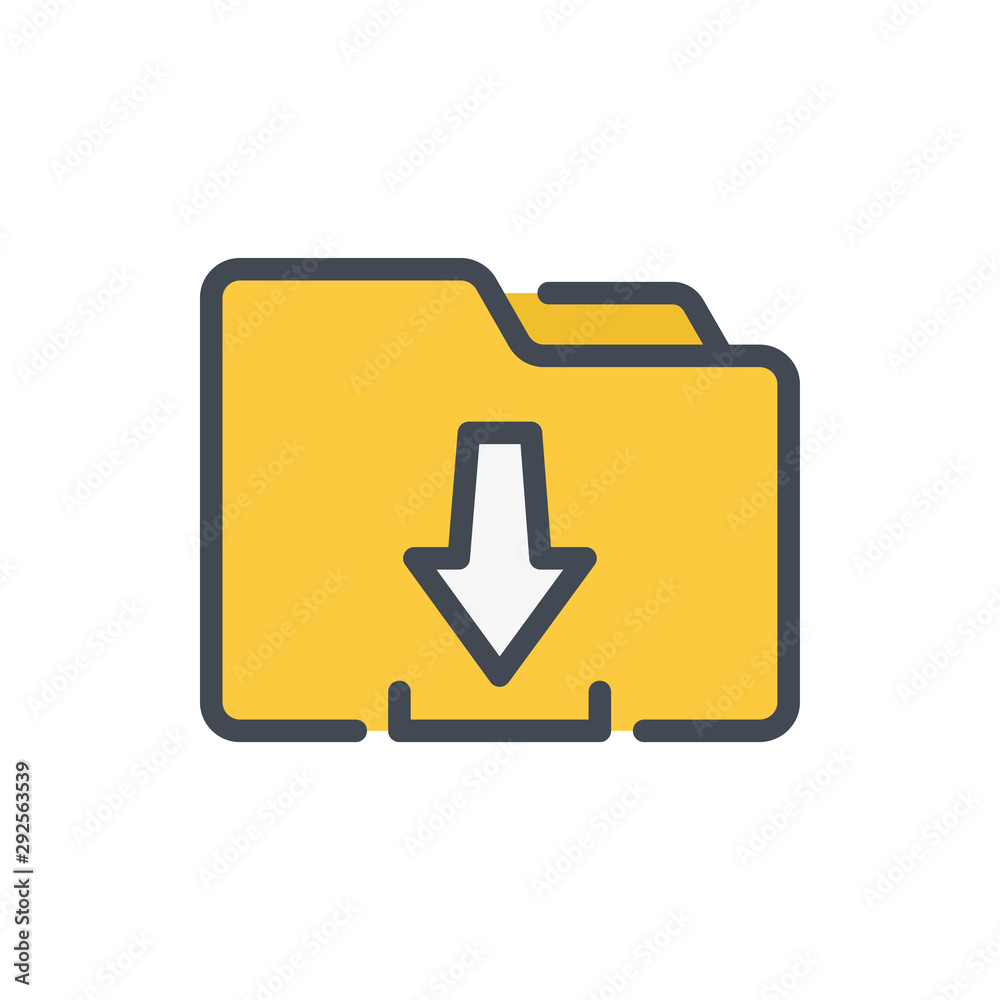Poster import folder color line icon. folder with arrow down vector outline colorful sign.