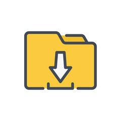 Import folder color line icon. Folder with arrow down vector outline colorful sign.