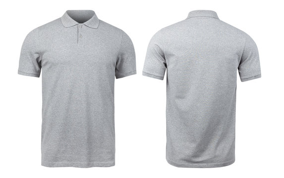 Grey polo shirts mockup front and back used as design template, isolated on white background with clipping path.
