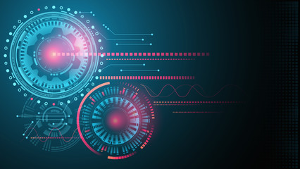 Futuristic software radar display. HUD user interface. Abstract blue technology background. Energy loading scale. Science and space technology. Hi-tech vector illustration.