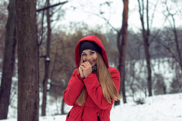 December walk with a young pretty blonde