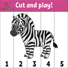 Fototapeta na wymiar Learning numbers. Cut and play. Education developing worksheet. Game for kids. Activity page. Puzzle for children. Riddle for preschool. Flat isolated vector illustration. Cute cartoon style.