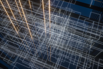 Dark and luxury room with glowing lights, 3d rendering.