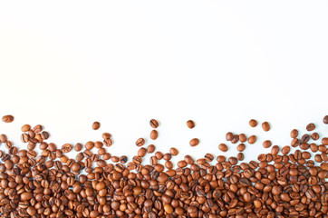 Roasted coffee beans isolated on white background with space for your text