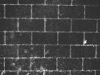 Distress old brick wall texture. Black and white grunge background. Vector illustration.