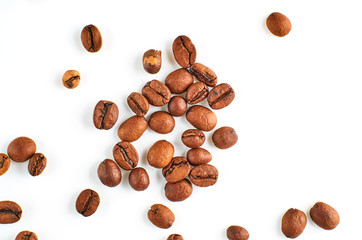 Roasted coffee beans isolated on white background