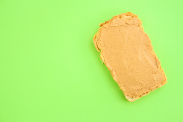 peanut butter sandwich (tasty snack, bread or toast buttered with nut butter) menu concept. food background. copy space. Top viev
