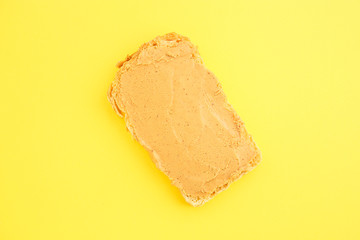 peanut butter sandwich (tasty snack, bread or toast buttered with nut butter) menu concept. food background. copy space. Top viev