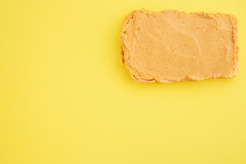 peanut butter sandwich (tasty snack, bread or toast buttered with nut butter) menu concept. food background. copy space. Top viev