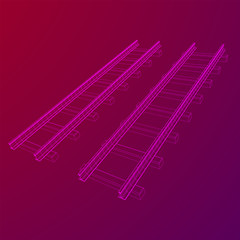 Straight rails. Railway wireframe low poly mesh vector illustration