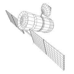 Space station communications satellite. Wireframe low poly mesh vector illustration.