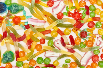 top view of delicious colorful gummy spooky Halloween sweets