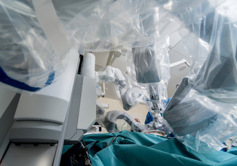 Modern surgical system. Medical robot. Minimally invasive robotic surgery.