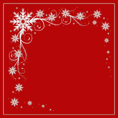 Blue and red square backgrounds with text area availble in center.  Snow Flakes, Snowflakes