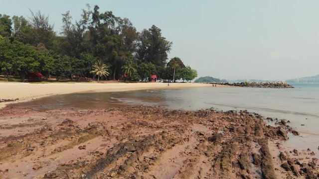 Aerial drone shot of Singapore southern Islands beaches on St. John Island and Kusu Island 