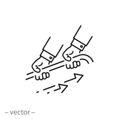 team work icon, people support, human resource, hands group, together in partnership teamwork, thin line symbol on white background - editable stroke vector illustration eps 10