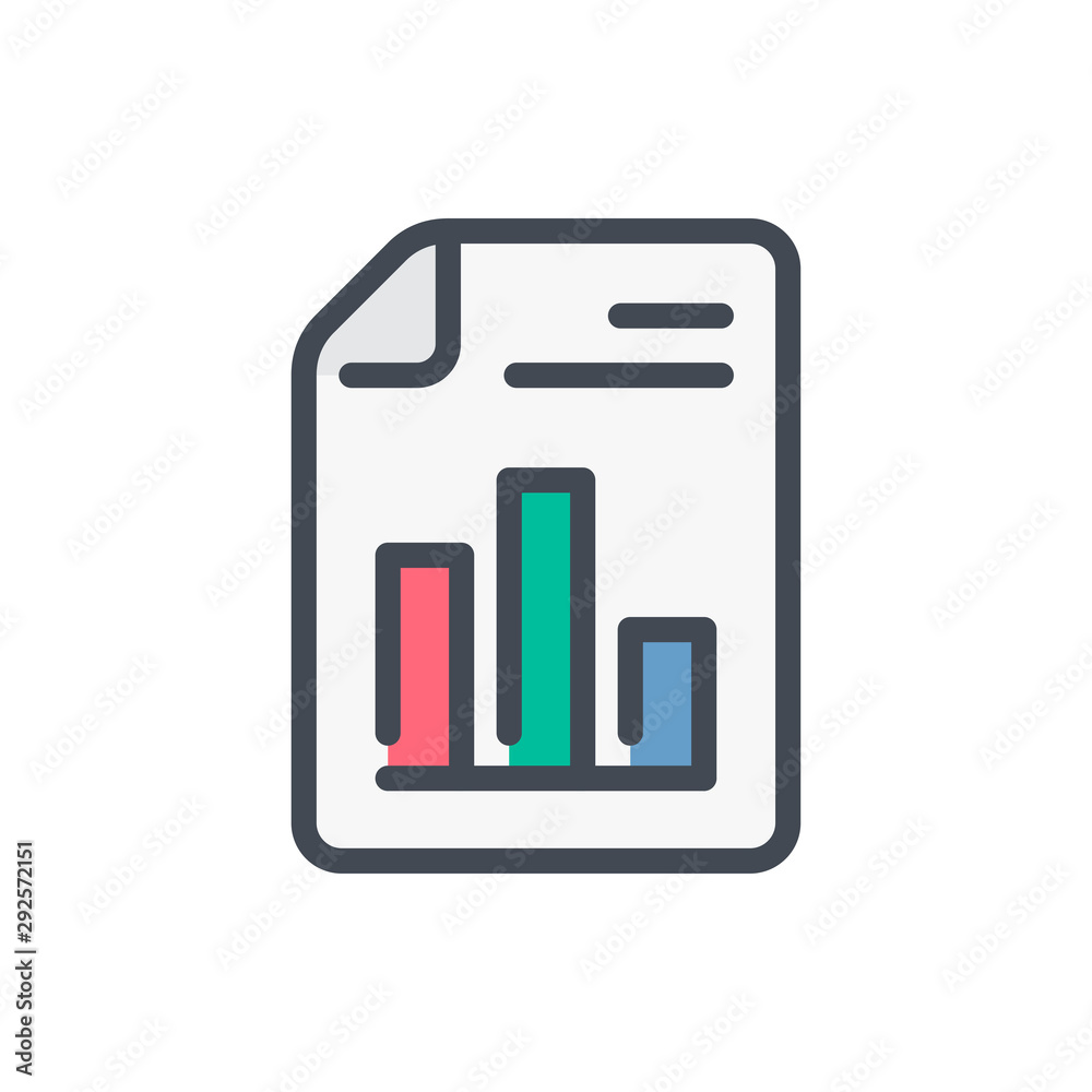 Poster report document color line icon. file with statistics and analytics page vector outline colorful sig