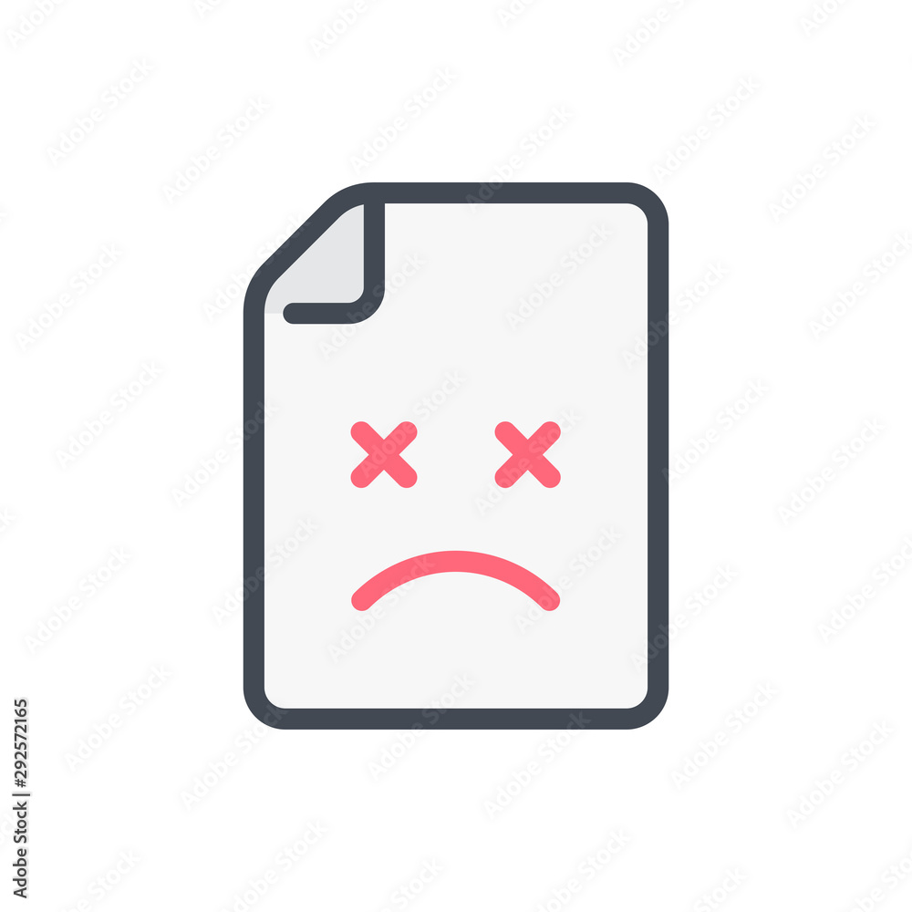 Poster damaged document color line icon. file with error vector outline colorful sign.