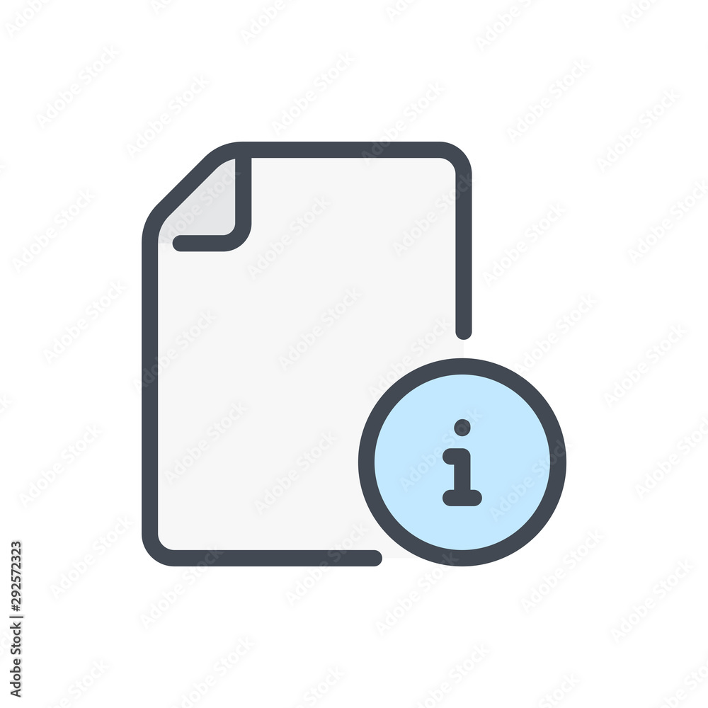 Fototapete document information color line icon. readme file vector outline colorful sign.