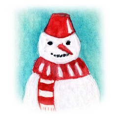 snowman watercolor. winter. happy new year greeting card. Christmas