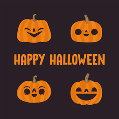 Halloween pumpkin cute illustration. Flat design funny character.