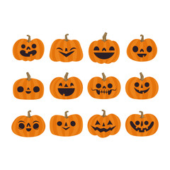 Halloween pumpkin cute illustration. Flat design funny character.