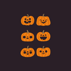 Halloween pumpkin cute illustration. Flat design funny character.