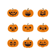Halloween pumpkin cute illustration. Flat design funny character.