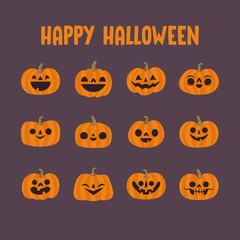Halloween pumpkin cute illustration. Flat design funny character.