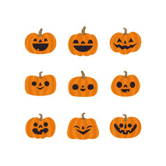 Halloween pumpkin cute illustration. Flat design funny character.