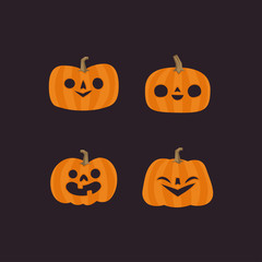 Halloween pumpkin cute illustration. Flat design funny character.