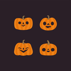Halloween pumpkin cute illustration. Flat design funny character.