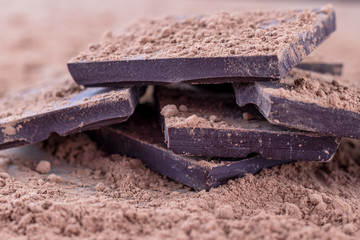 Chocolate pieces and cocoa powder.