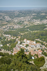 Fototapeta premium View at the Sintra area with National Palace of Sintra and other sightseeing places