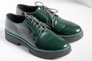 Green leather oxford shoes